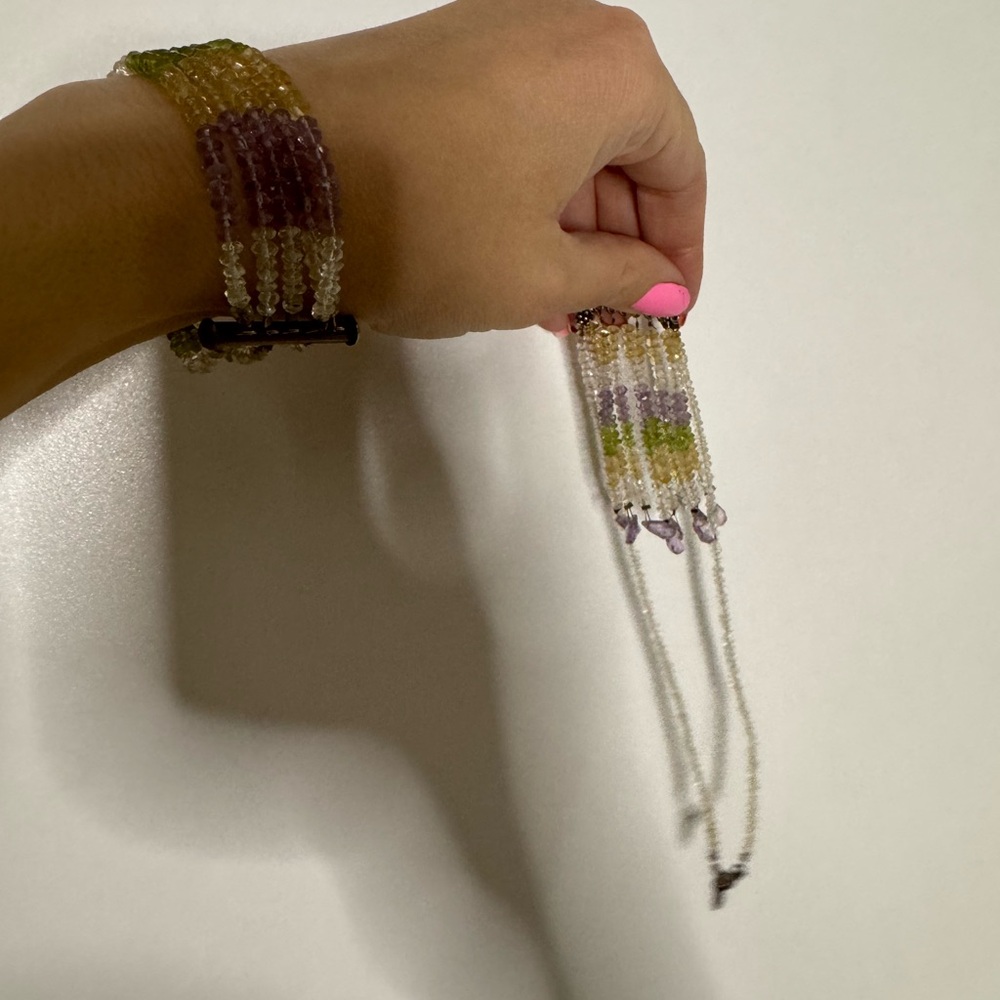 2 piece set Purple and Green Beads Bracelet Necklace set - made by TRYNA peridot